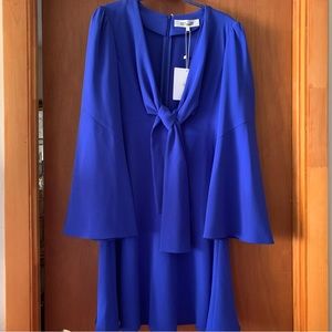 DVF Diane Von Furstenberg “Saphire Blue” knee length, long bell sleeve dress. 10